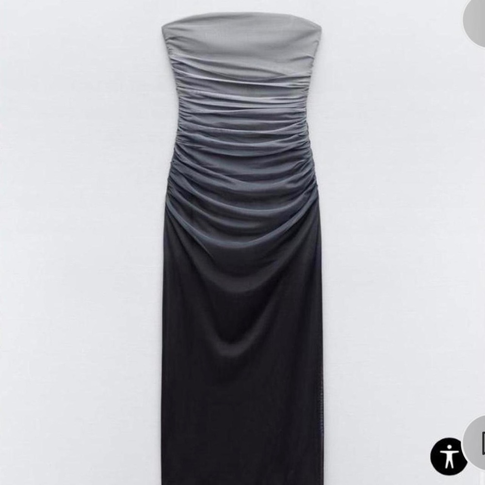 Zara Silver Black Strapless Ruched Sheath Dress Cocktail